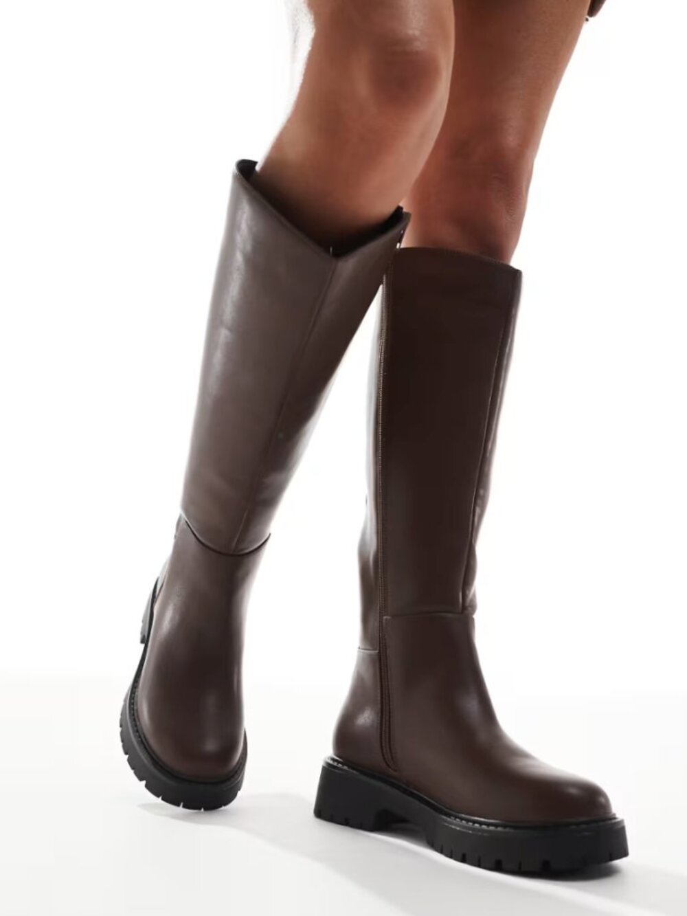Brown Chunky Knee Boots
